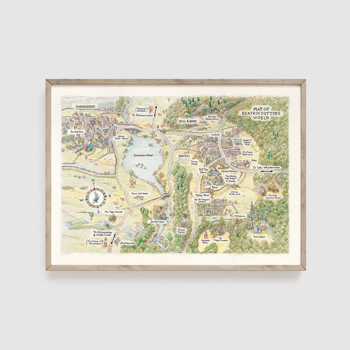 Peter Rabit Map Art Print, Beatrix Potter Print