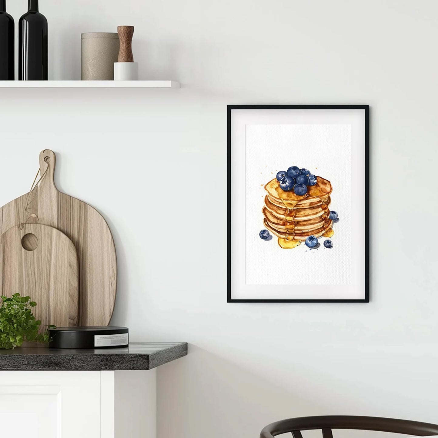 Blueberry Pancakes Watercolor Breakfast Art Print