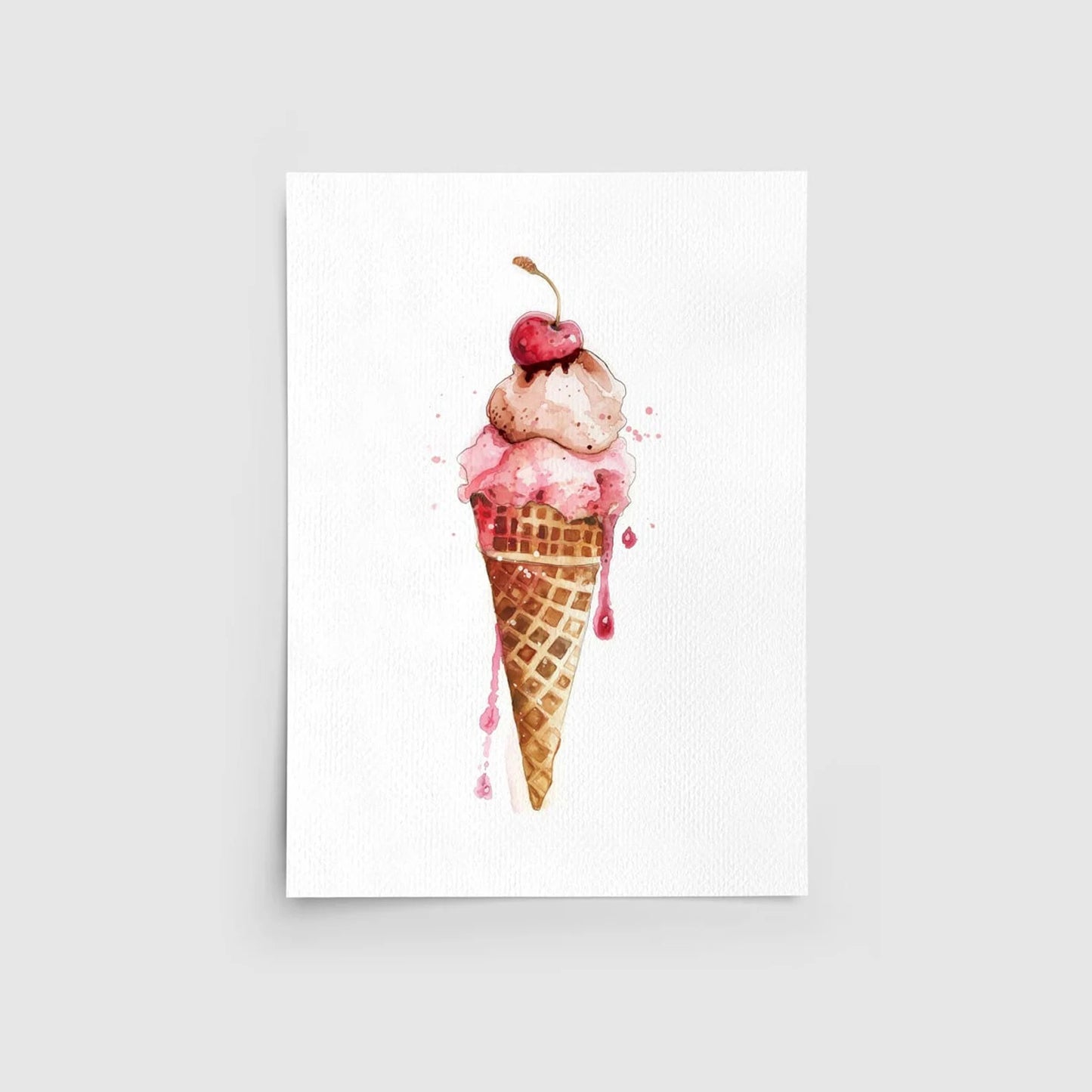 Ice Cream Cone Watercolor Art Print