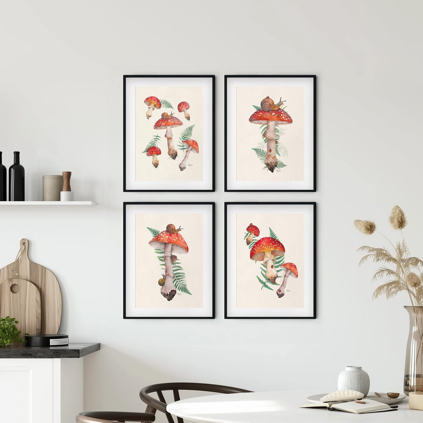 4 Set Mushroom Illustrated Art Prints