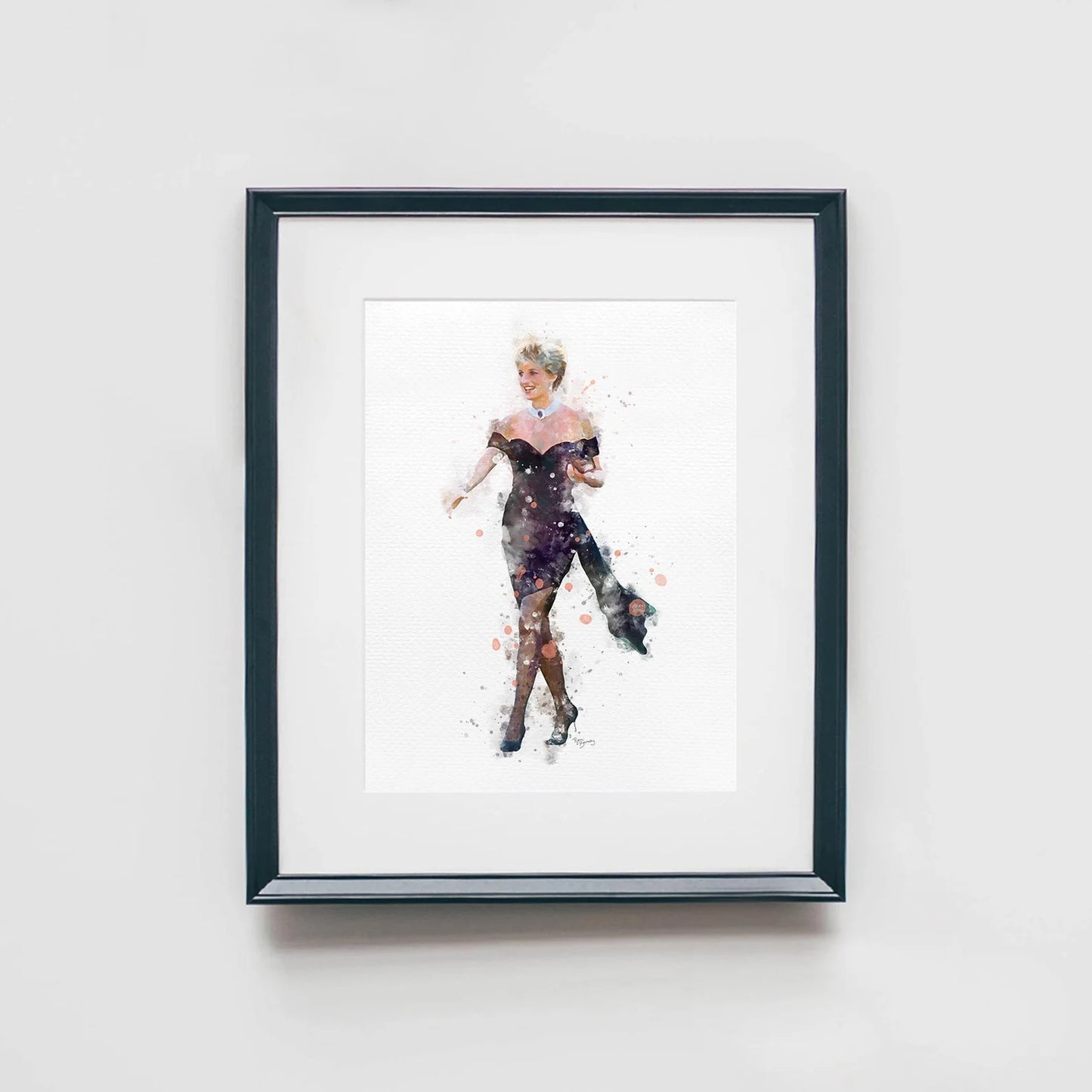 Princess Diana Black Dress Walking Watercolor Art Print