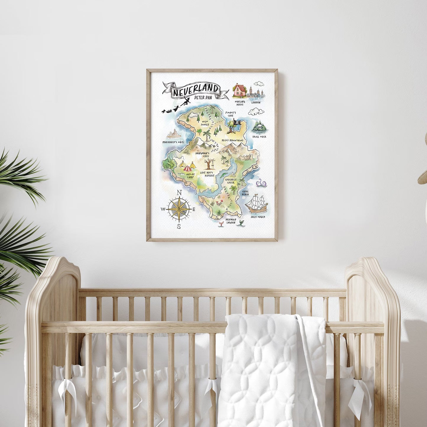 Peter Pan's Neverland Watercolor Map Art Print