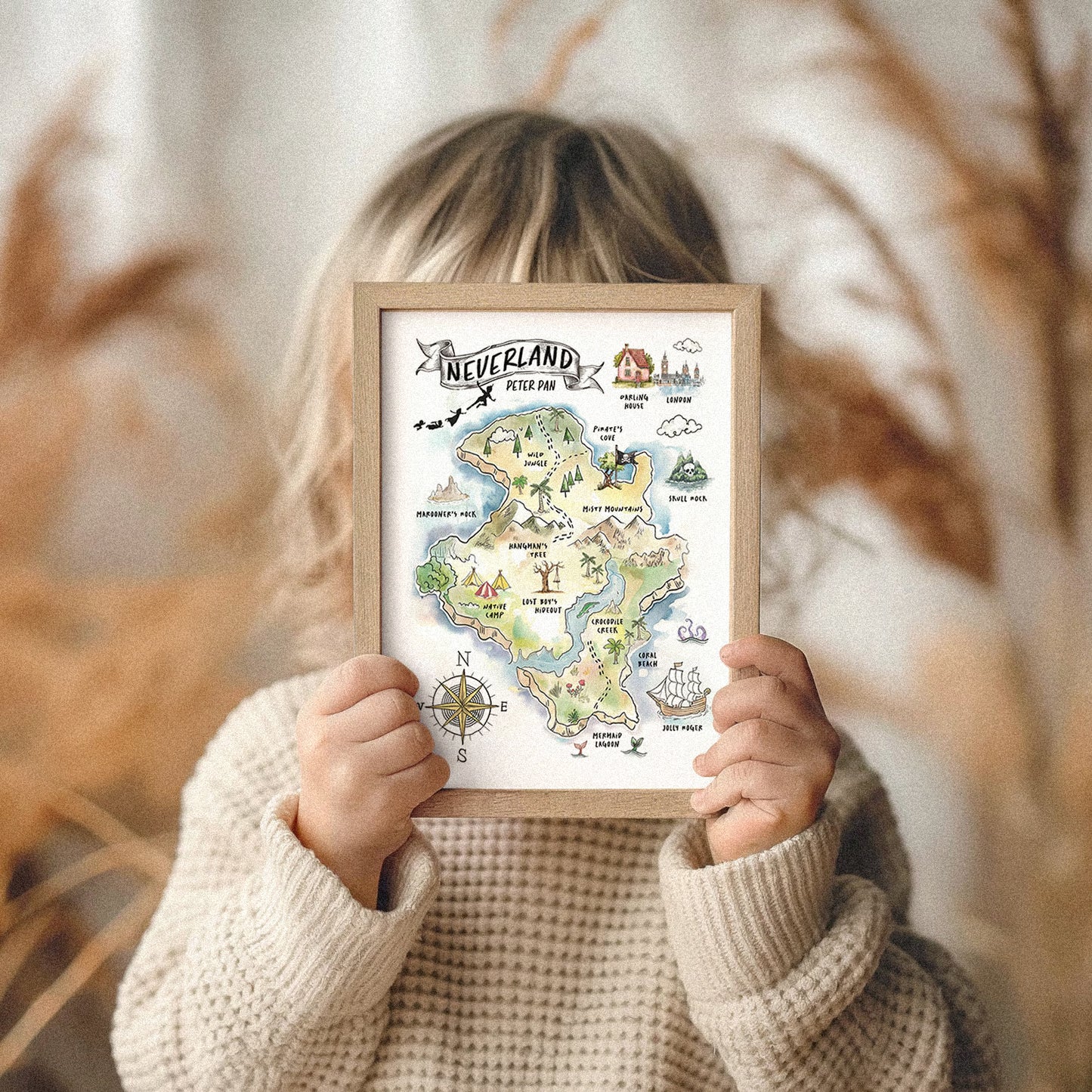 Peter Pan's Neverland Watercolor Map Art Print