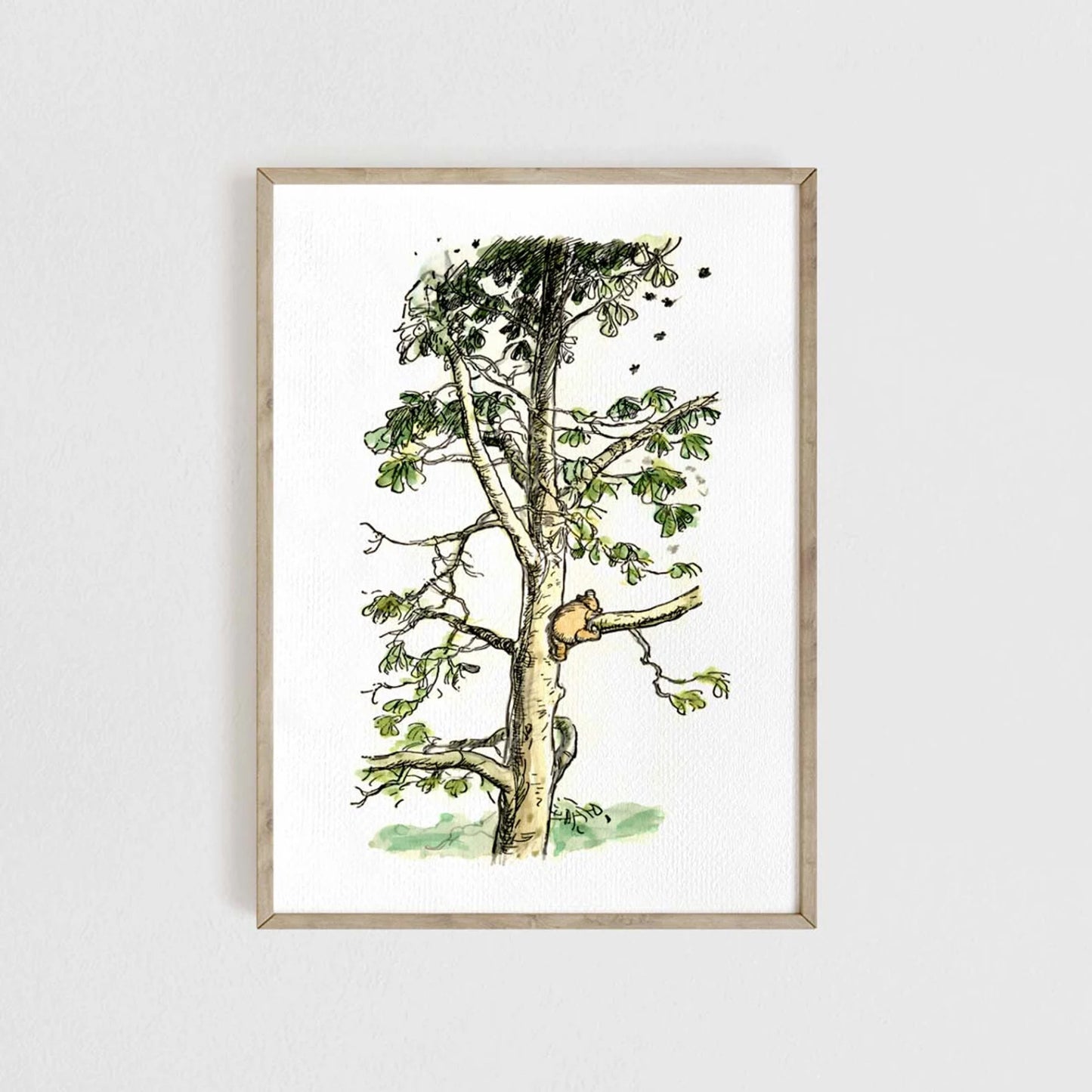 Winnie the Pooh Climbing A Tree Watercolor Art Print