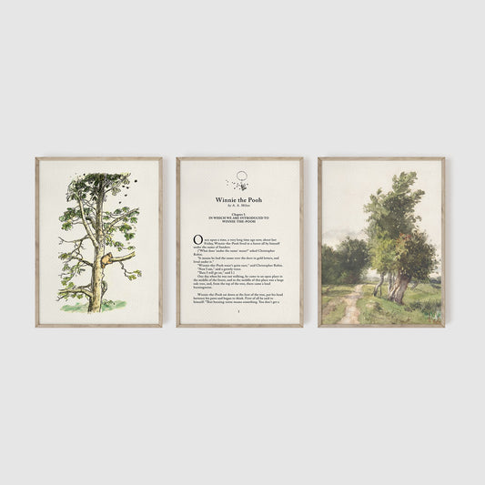 Winnie the Pooh Nursery Set of 3 Art Prints, Book Lover Edition