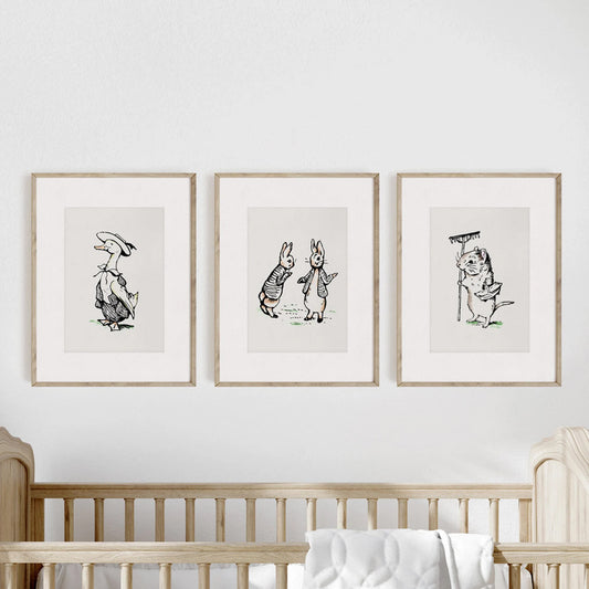 Peter Rabbit Characters, Set of 3 Minimalist Nursery Wall Art