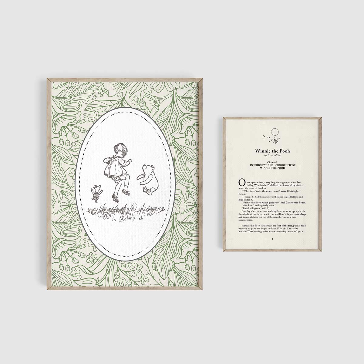 Winnie the Pooh Sage Green Gallery Art Set