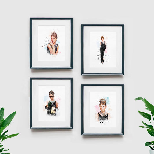 Audrey Hepburn Set of 4 Watercolor Art Prints