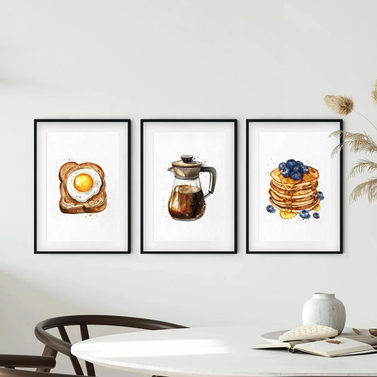 Set of 3 Watercolor Breakfast Art Prints