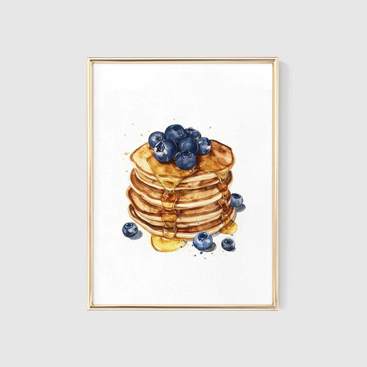 Blueberry Pancakes Watercolor Breakfast Art Print