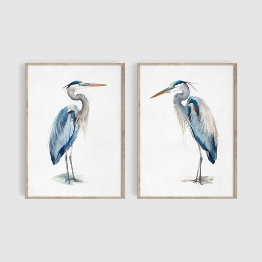 Set of 2 Blue Herons Watercolor Art Prints