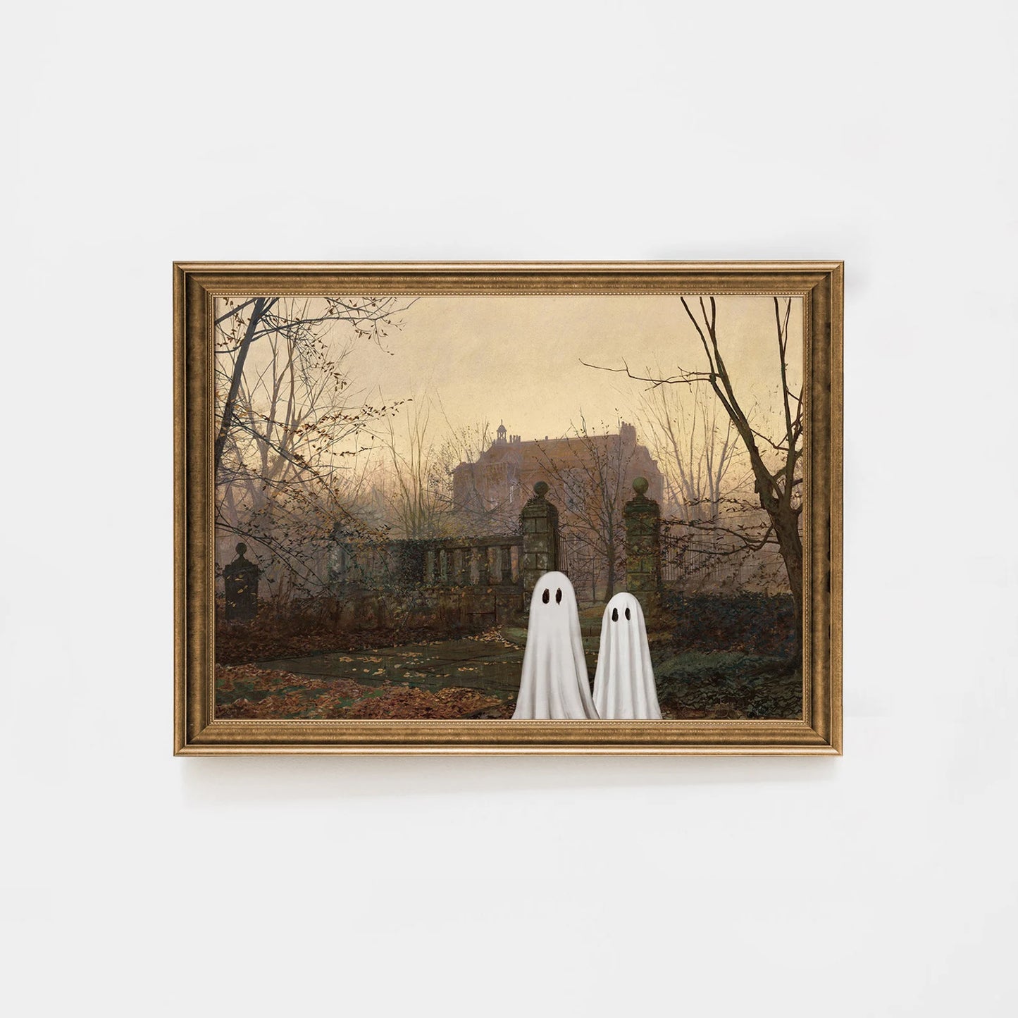 Cute Ghosts by the Haunted House Art Print