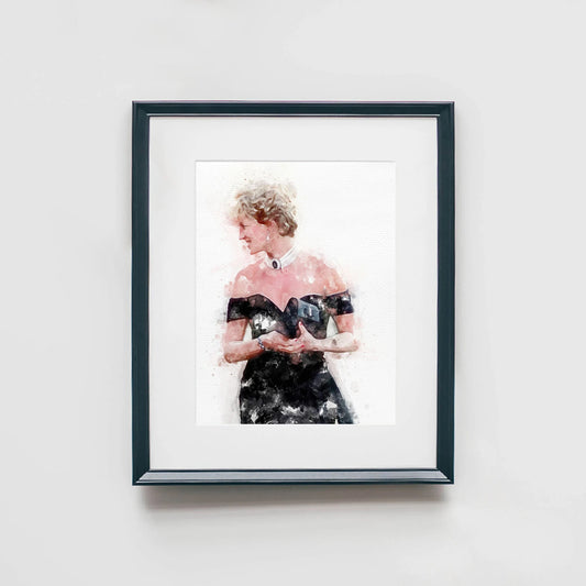 Princess Diana Black Dress Portrait Watercolor Art Print