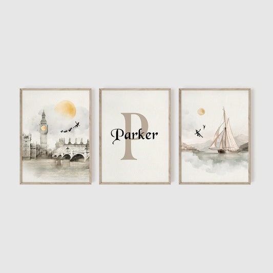 Set of 3 Personalized Name Peter Pan Nursery Prints