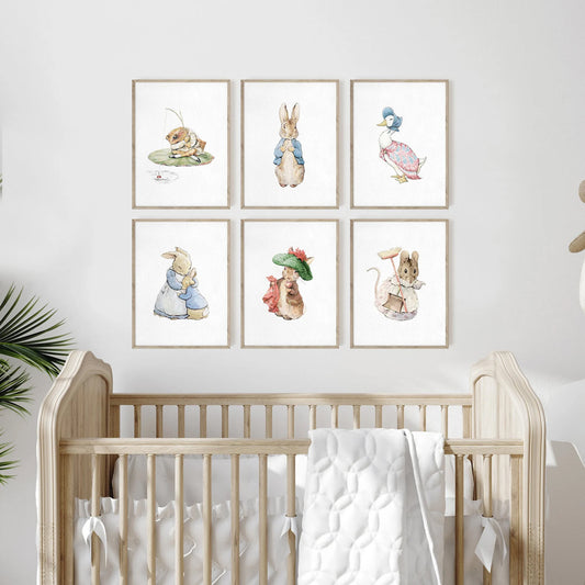 Peter Rabbit Characters Set of 6 Art Prints, Beatrix Potter