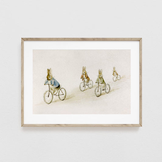 Benjamin Bunny Friends on Bicycles, Peter Rabbit Nursery Art Print