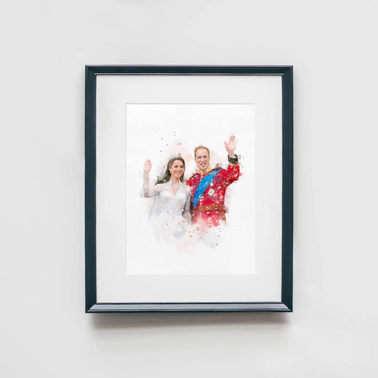 William and Kate, Prince of Wales and Princess of Wales, Watercolor Art Print