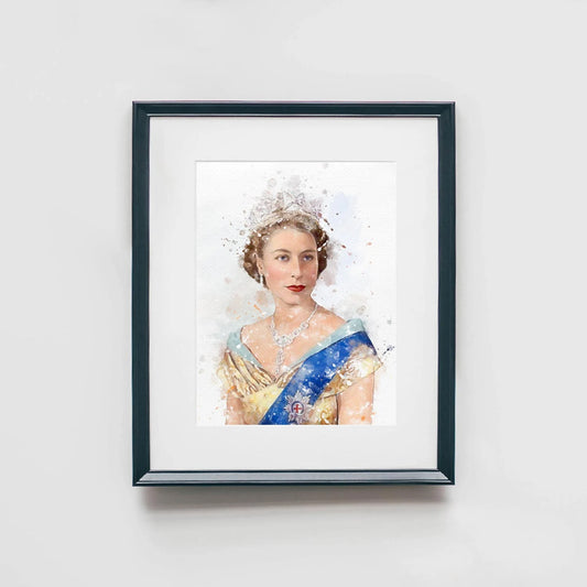 Queen Elizabeth II Young Portrait Watercolor Art Print