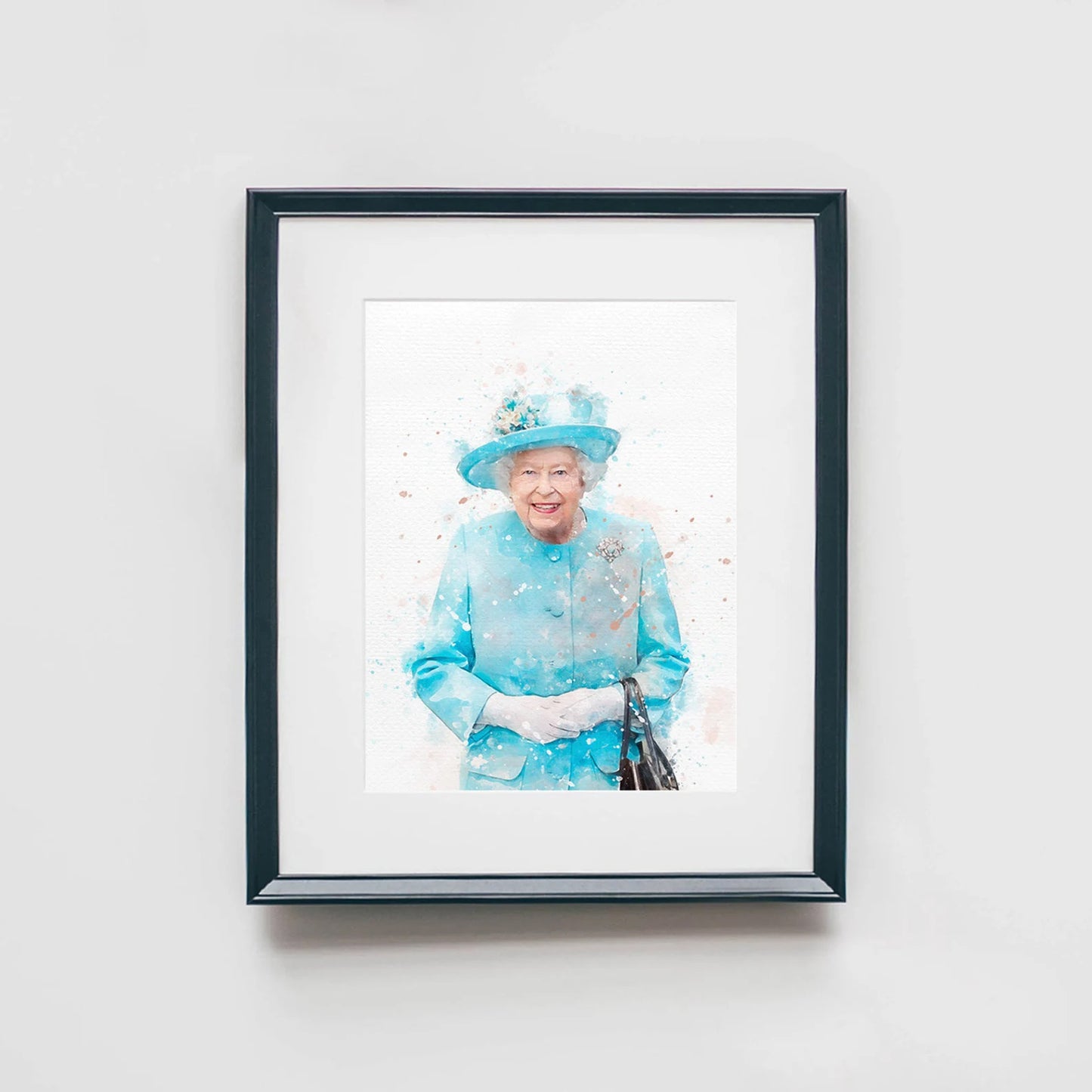 Queen Elizabeth II Blue Dress Portrait Watercolor Art Print
