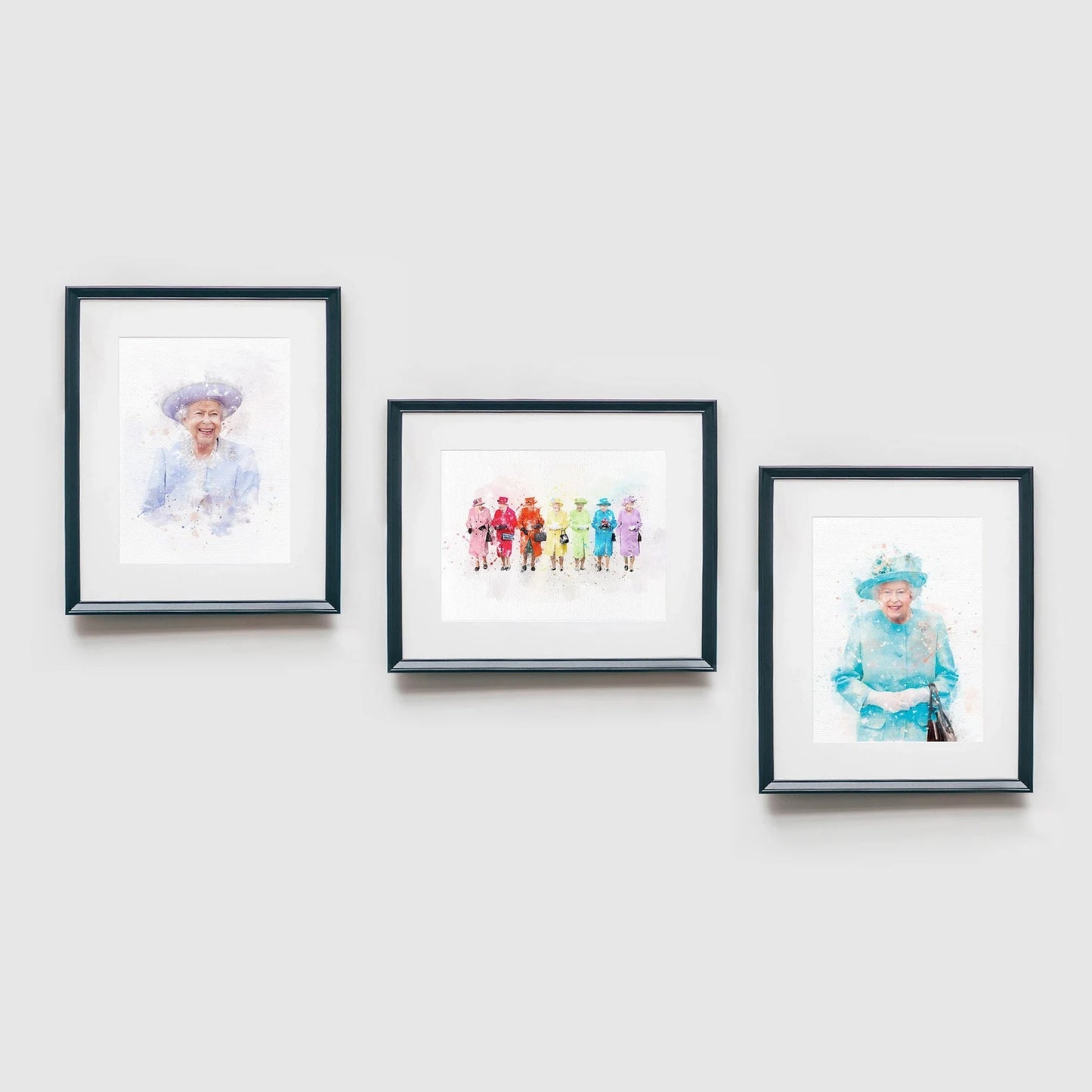 Queen Elizabeth II Set of 3 Watercolor Art Prints