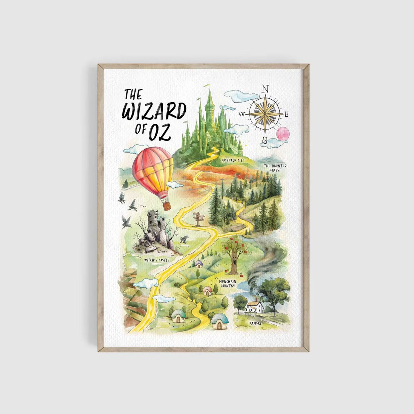 Wizard of Oz Watercolor Map Art Print